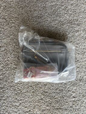 Grey Leather Crossbody Bag with Gold Zipper